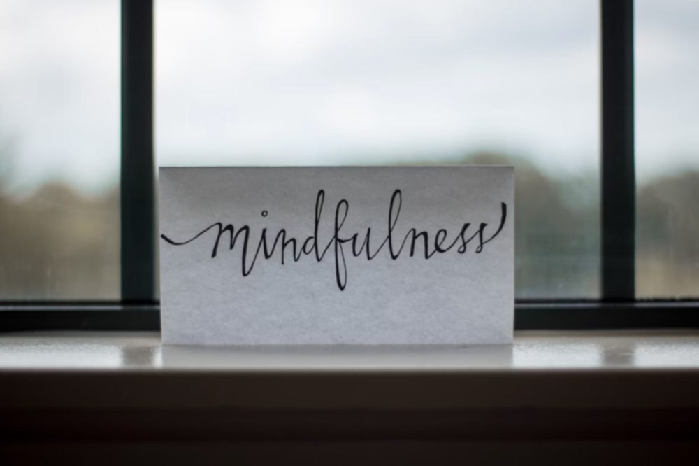 A piece of paper that says 'mindfulness'